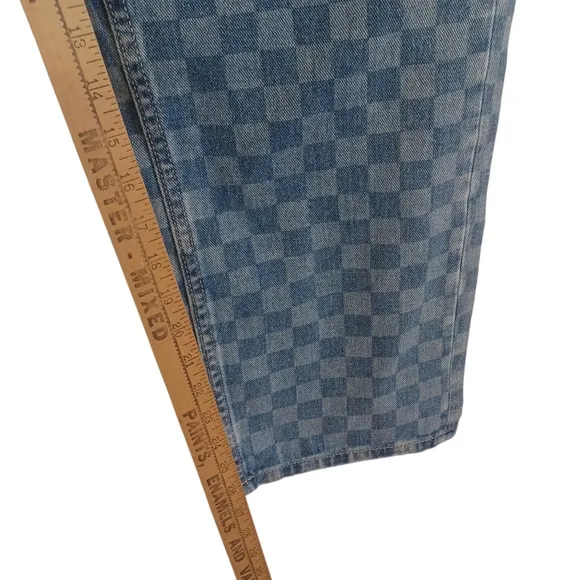 VIGOSS Checker Print Medium Wash Blue Denim Slim Straight Leg Jeans 27 NWT