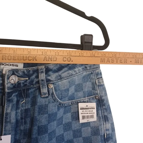 VIGOSS Checker Print Medium Wash Blue Denim Slim Straight Leg Jeans 27 NWT