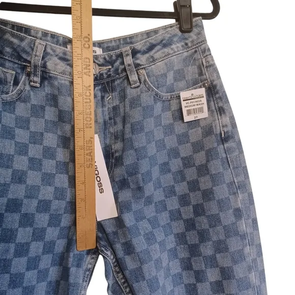VIGOSS Checker Print Medium Wash Blue Denim Slim Straight Leg Jeans 27 NWT