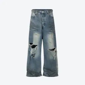 Vintage Distressed Wide-Leg Denim Jeans