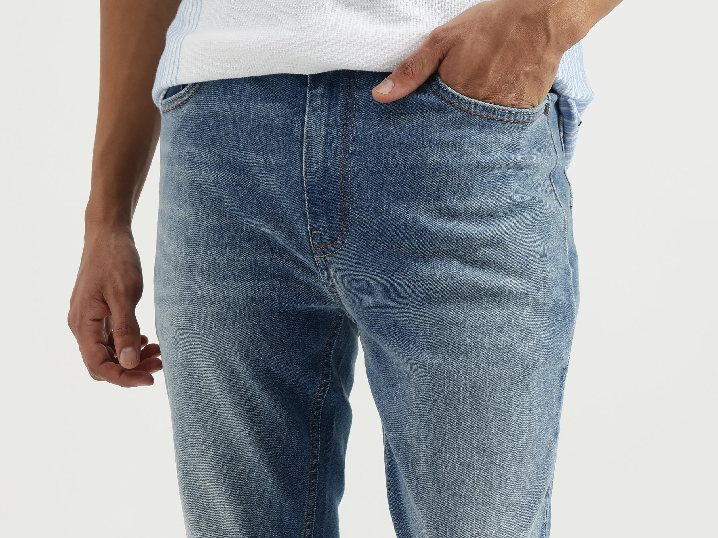 Washed Low Crotch Jeans