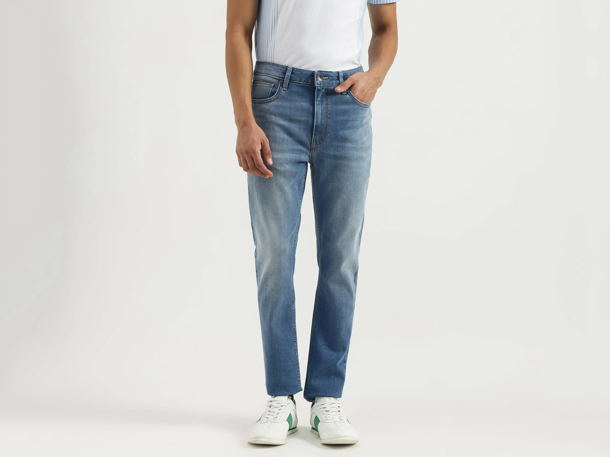 Washed Low Crotch Jeans
