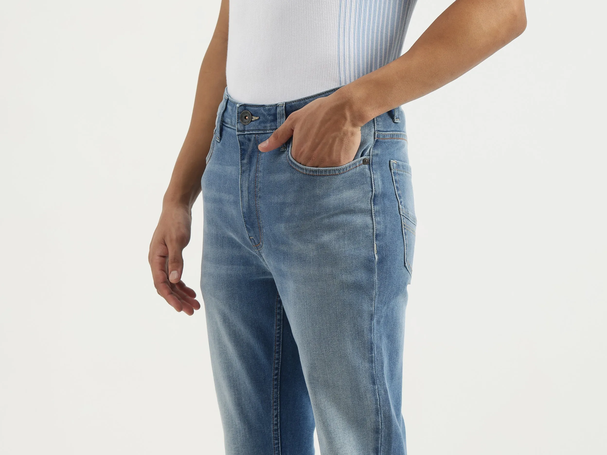Washed Low Crotch Jeans