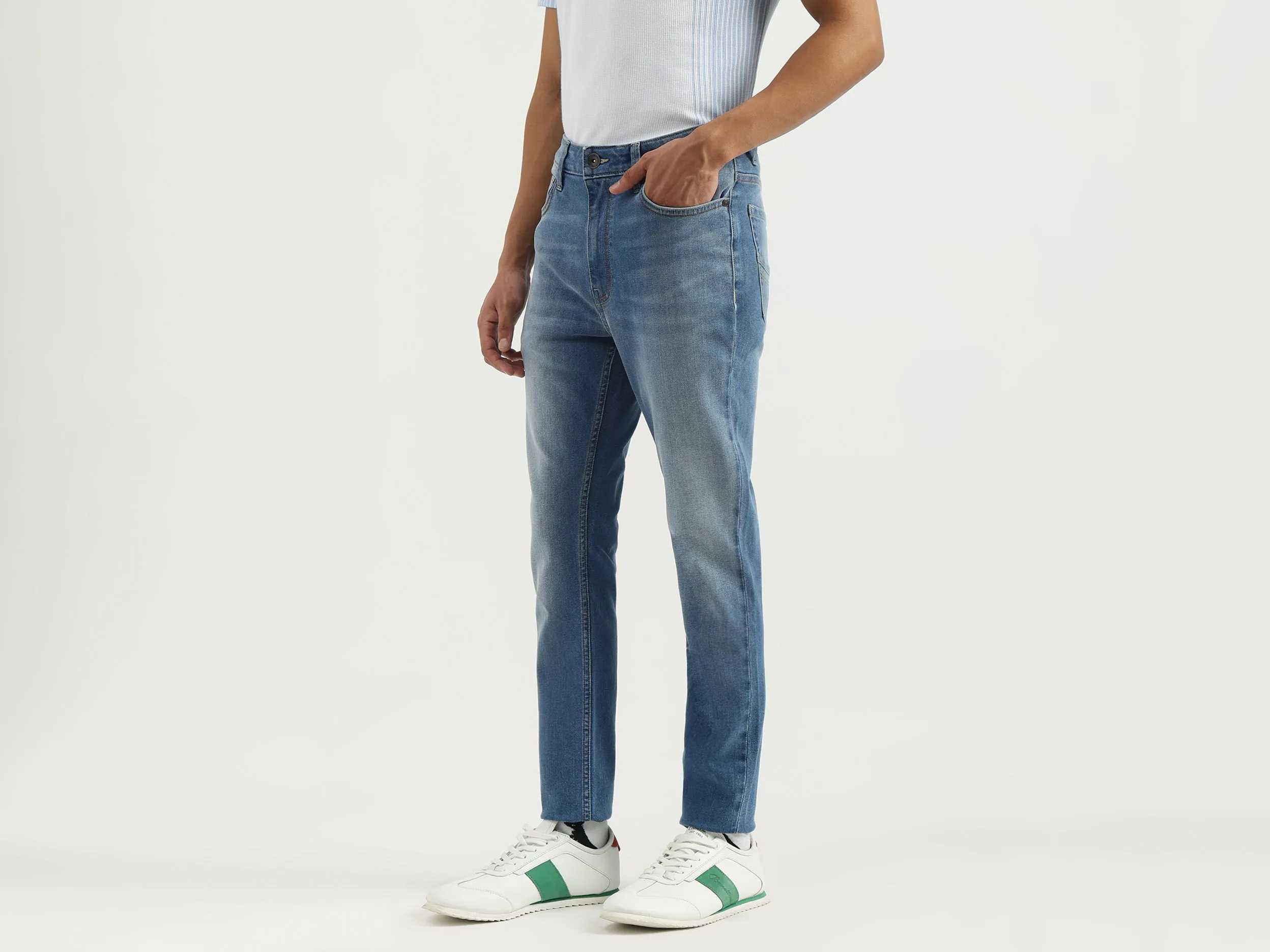 Washed Low Crotch Jeans