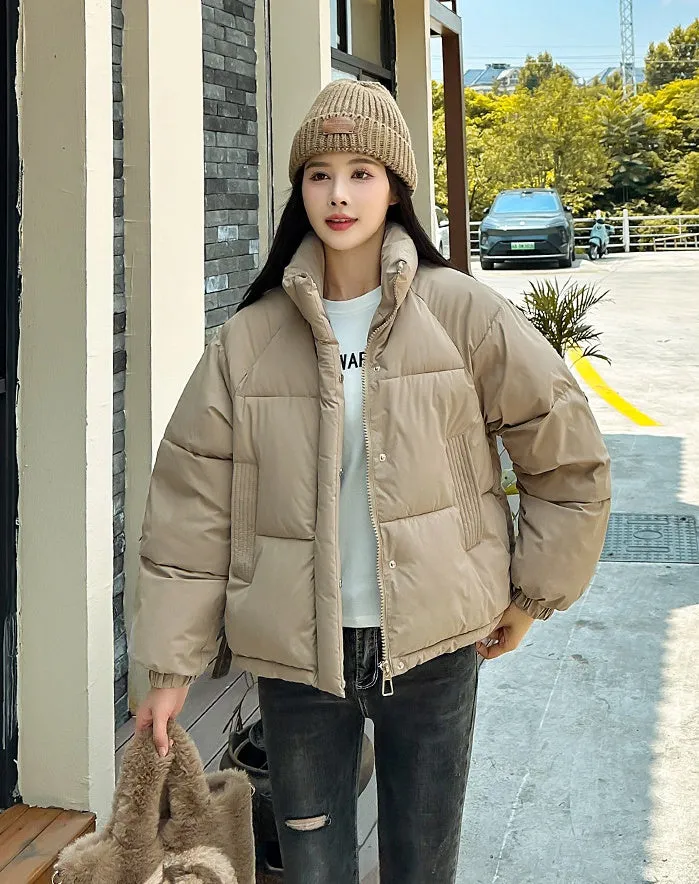 Waterproof and Windproof Women's Puffer Jacket with Elastic Band Cuff