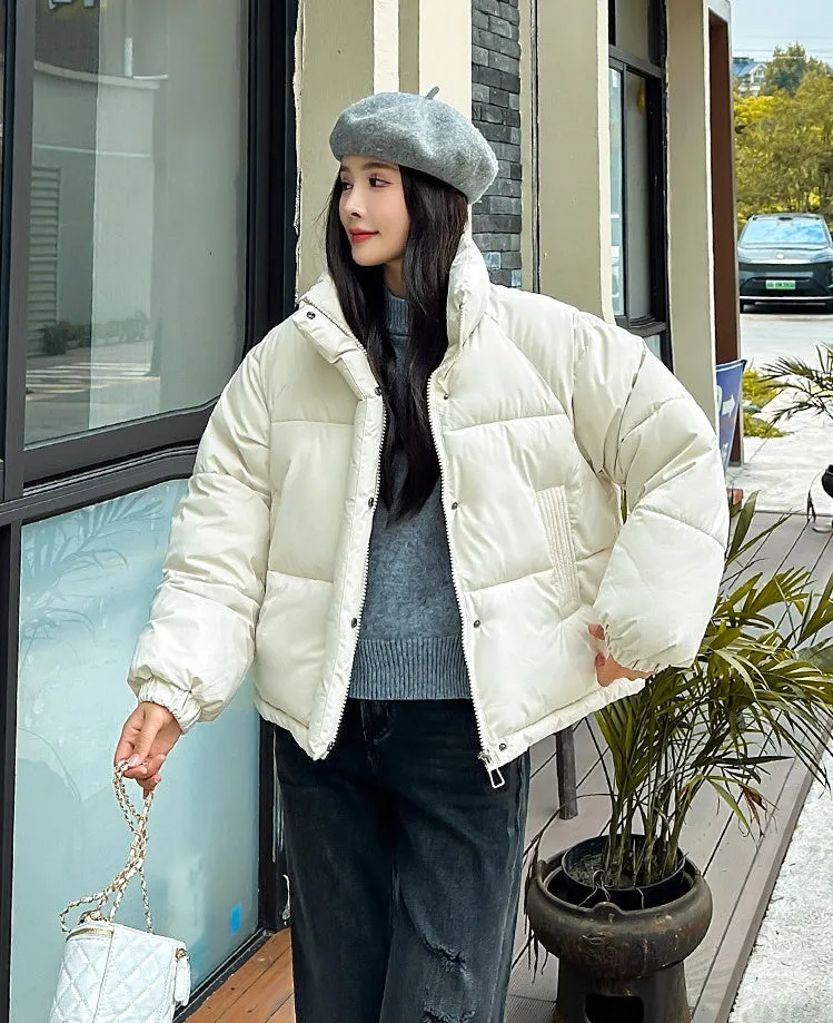 Waterproof and Windproof Women's Puffer Jacket with Elastic Band Cuff