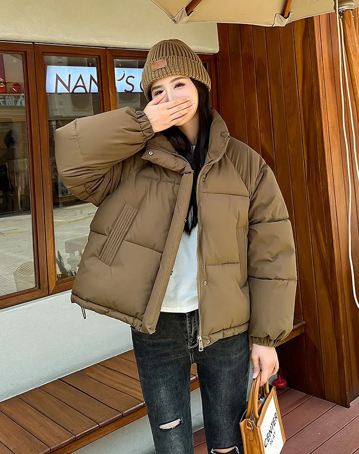 Waterproof and Windproof Women's Puffer Jacket with Elastic Band Cuff