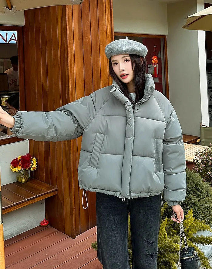 Waterproof and Windproof Women's Puffer Jacket with Elastic Band Cuff