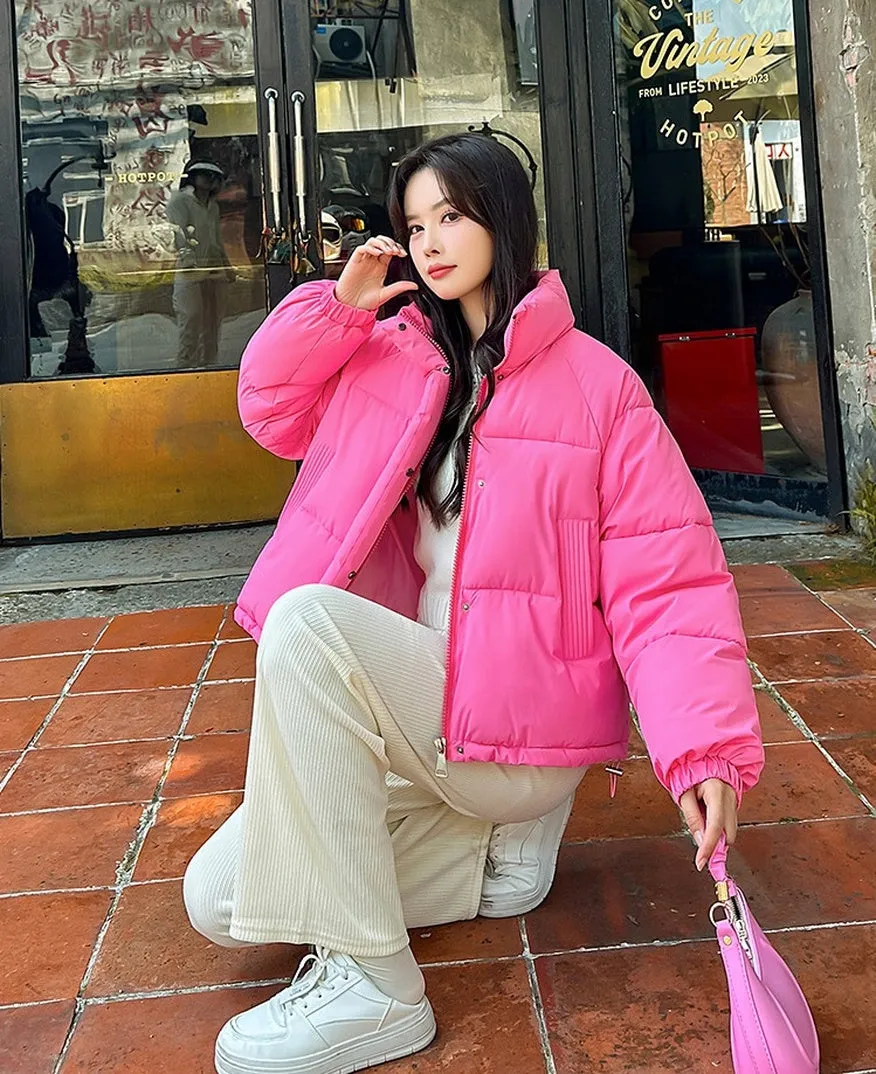 Waterproof and Windproof Women's Puffer Jacket with Elastic Band Cuff