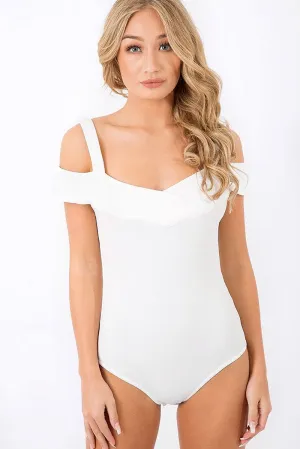 White Cold Shoulder Bodysuit - Ria