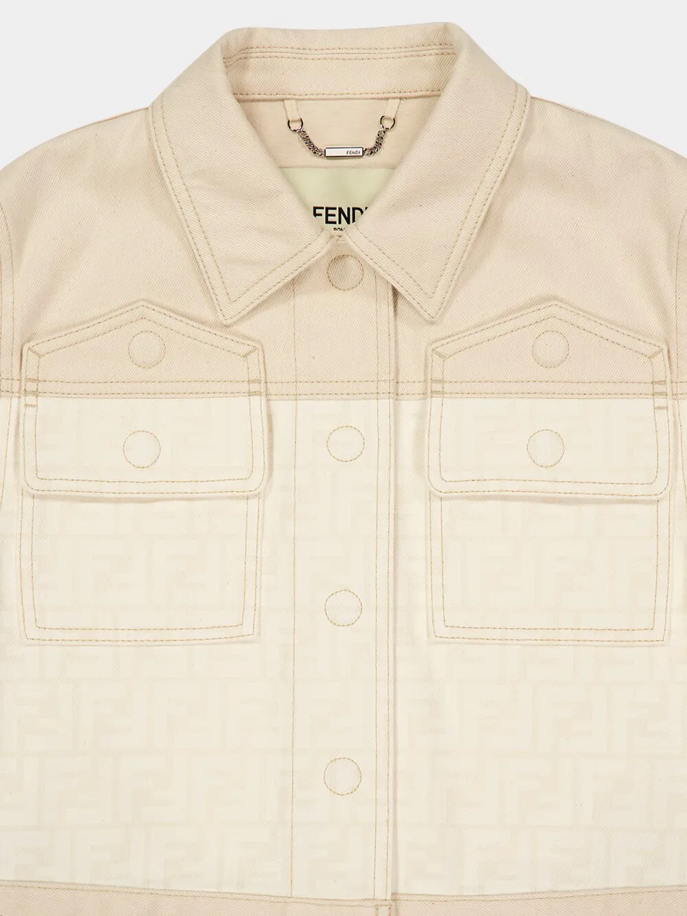 White FF Cropped Denim Jacket