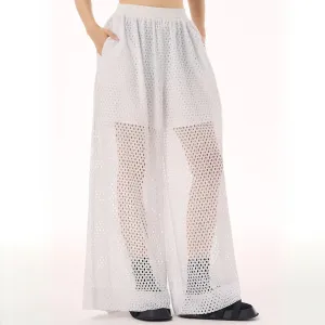 White Sheer Mesh Wide-Leg Trousers