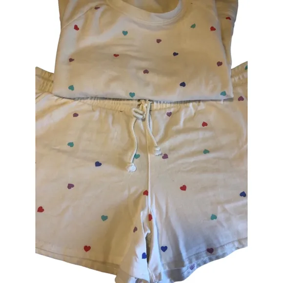 Wildfox White Multi Heart Print Pajama Set XXL