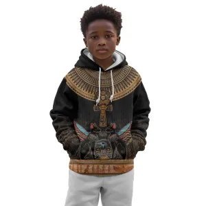 Winged Egypt Cats Kid Hoodie Hieroglyphs Alphabet Pattern LT18