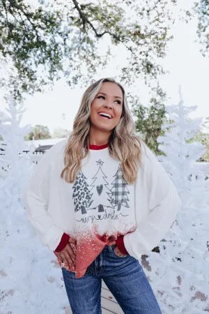 Winter Tree Waffle Knit Long Sleeve Top - White