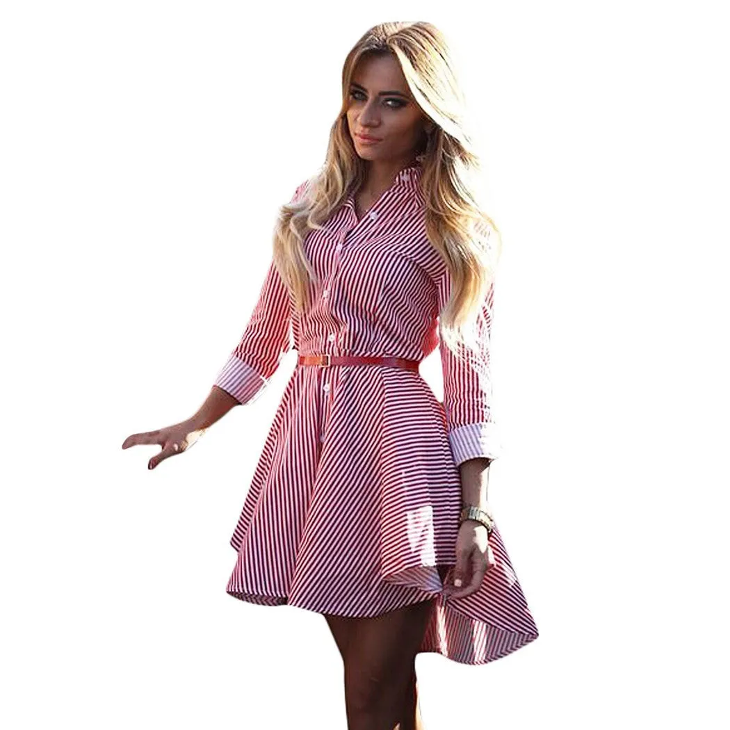 Women Autumn Winter Office Dresses Sexy Long Sleeve Striped Short Mini vestidos Female Casual Party Office Dress S-XL