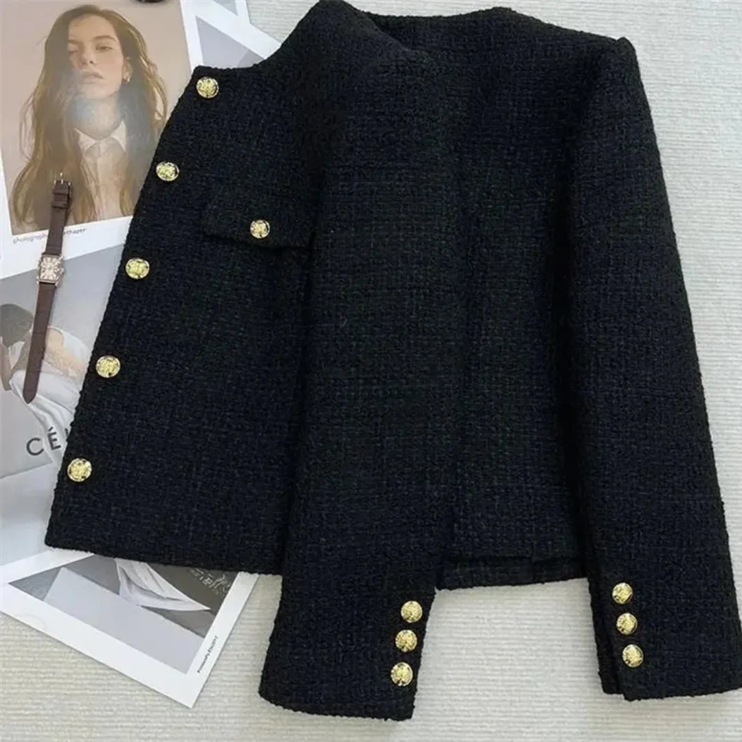 Women's Black Elegant Cropped Jacket | Vintage