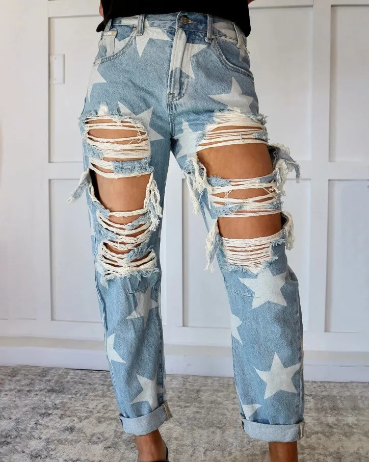 Women's Fashion Ripped Straight Jeans