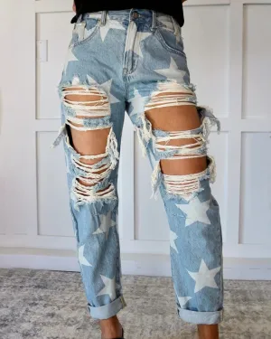 Women's Fashion Ripped Straight Jeans