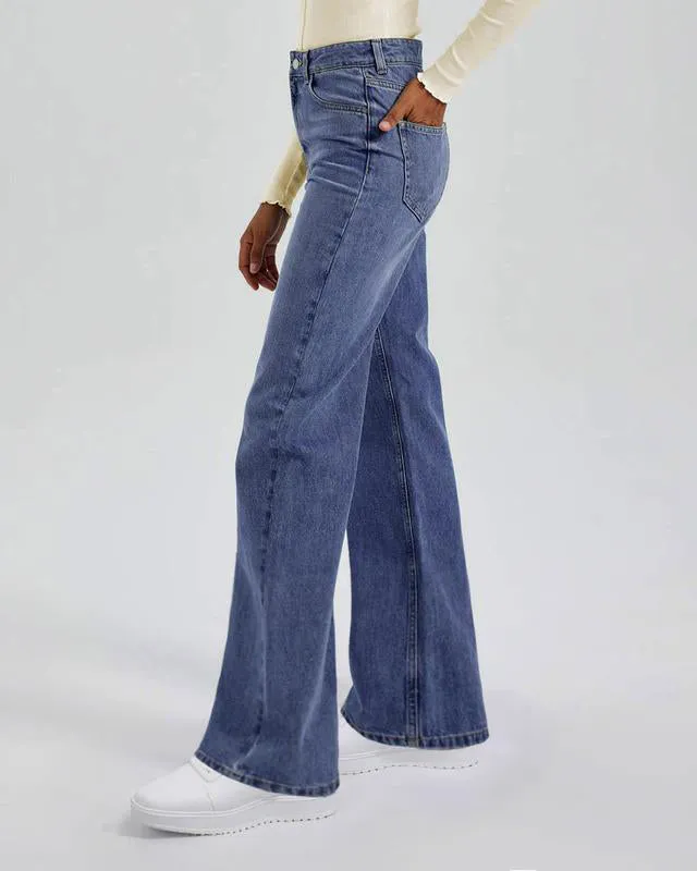 Women's Minimalist High Waist Denim Stretch Wide Leg Jeans