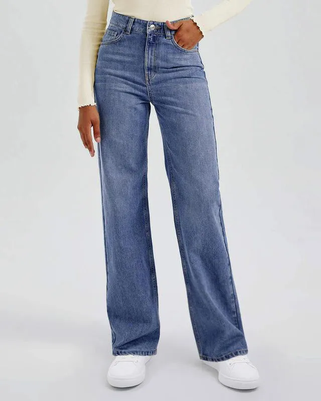 Women's Minimalist High Waist Denim Stretch Wide Leg Jeans