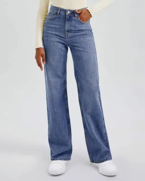 Women's Minimalist High Waist Denim Stretch Wide Leg Jeans