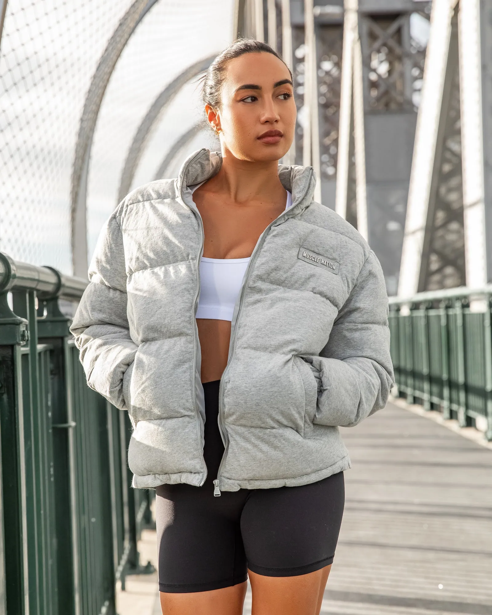 Womens Muse Oversized Puffer Jacket - Light Grey Marl