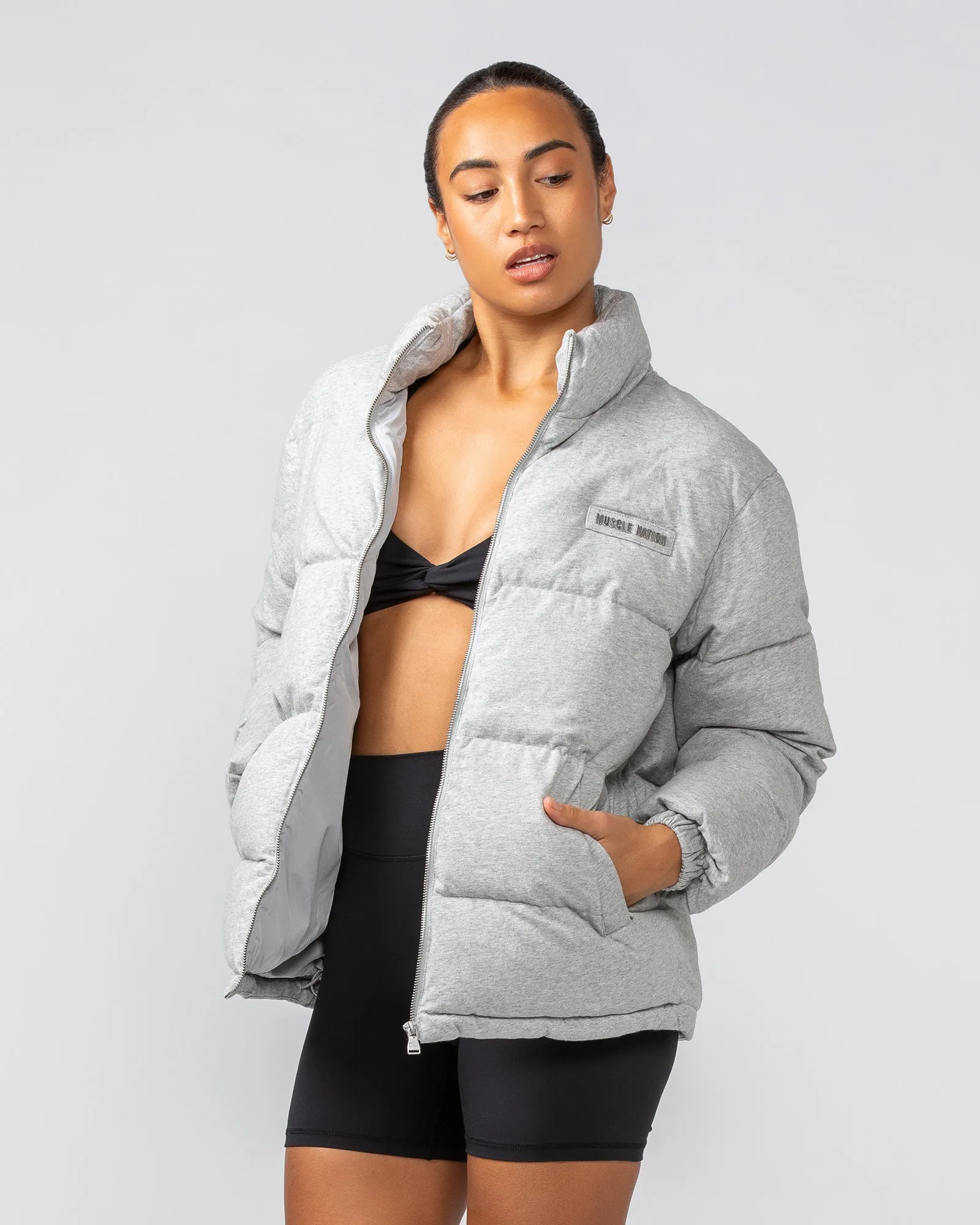 Womens Muse Oversized Puffer Jacket - Light Grey Marl