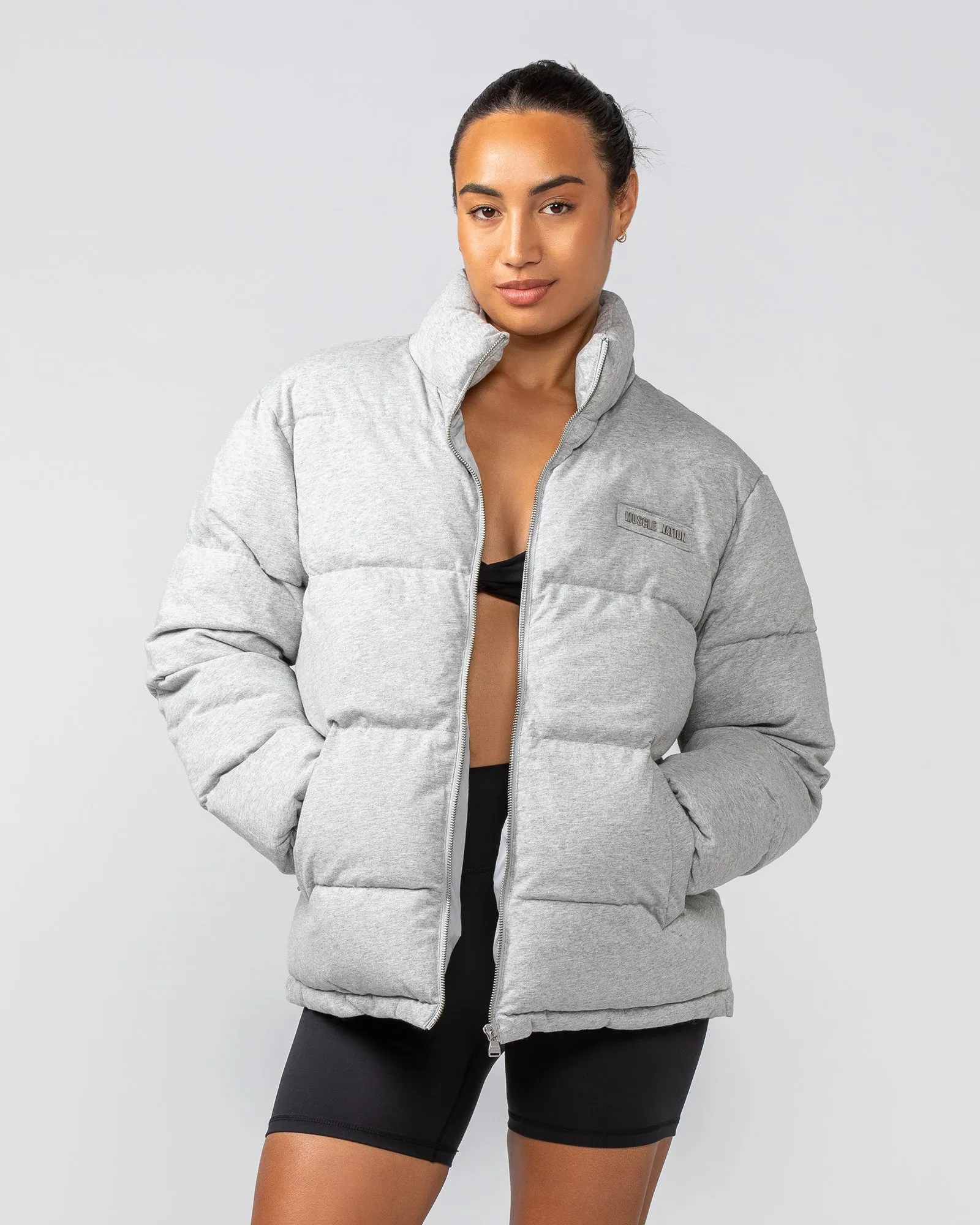 Womens Muse Oversized Puffer Jacket - Light Grey Marl