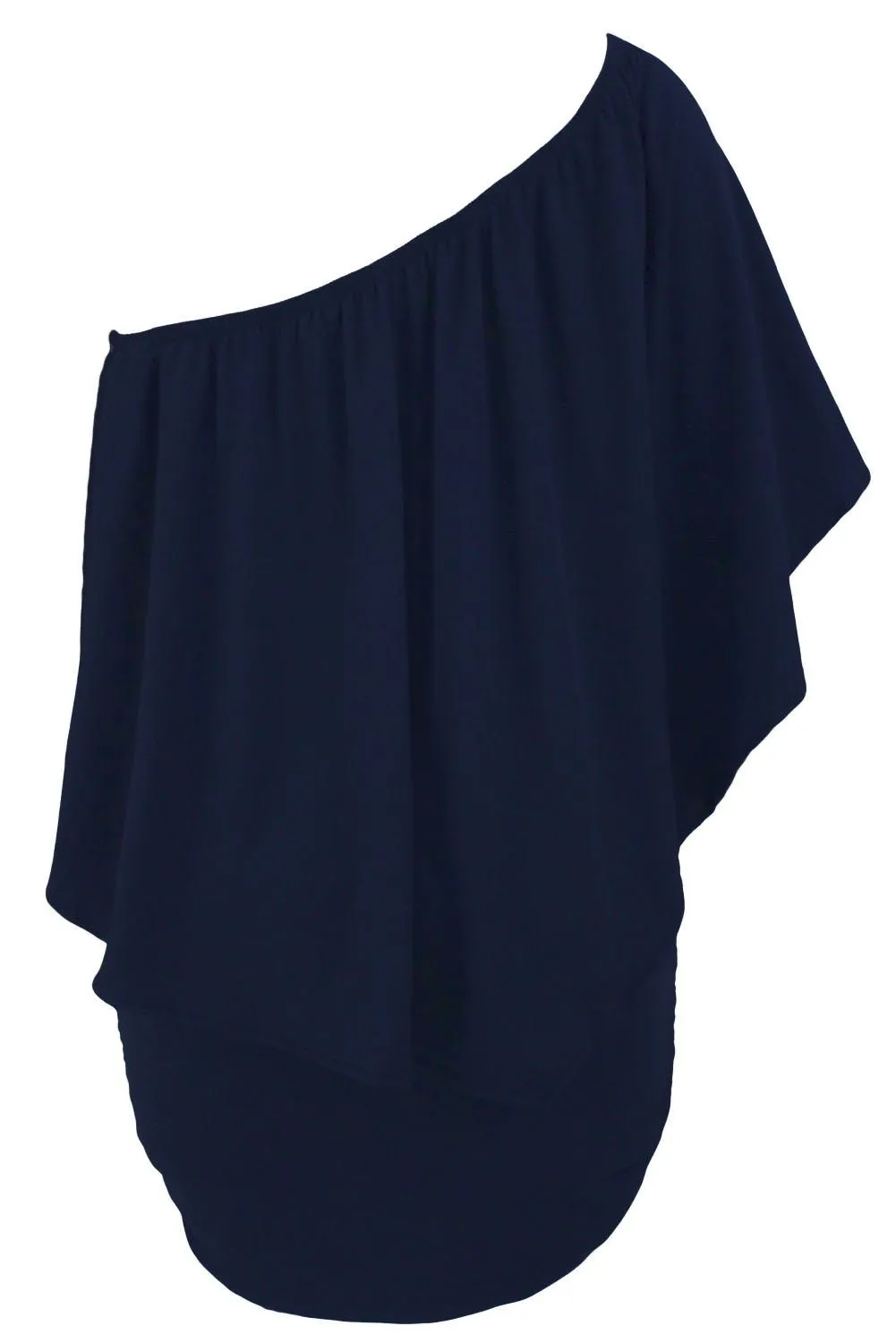 Women's Navy Blue Off Shoulder Bandeau Ruffles Multiple Layered Plus Size Mini Dress