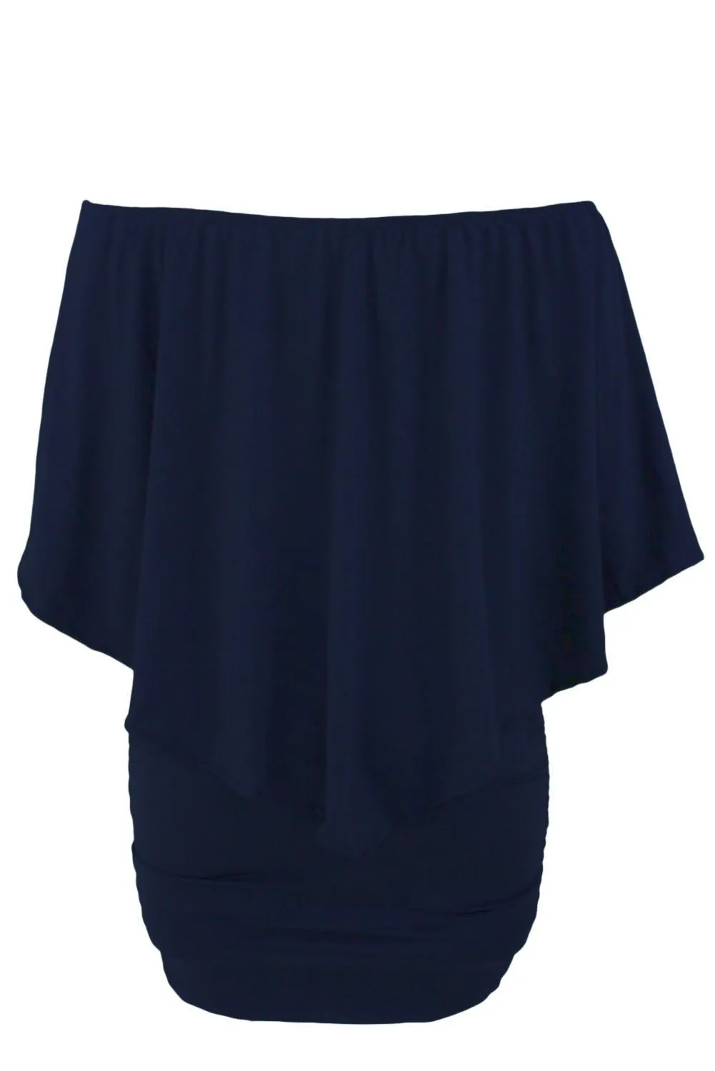 Women's Navy Blue Off Shoulder Bandeau Ruffles Multiple Layered Plus Size Mini Dress