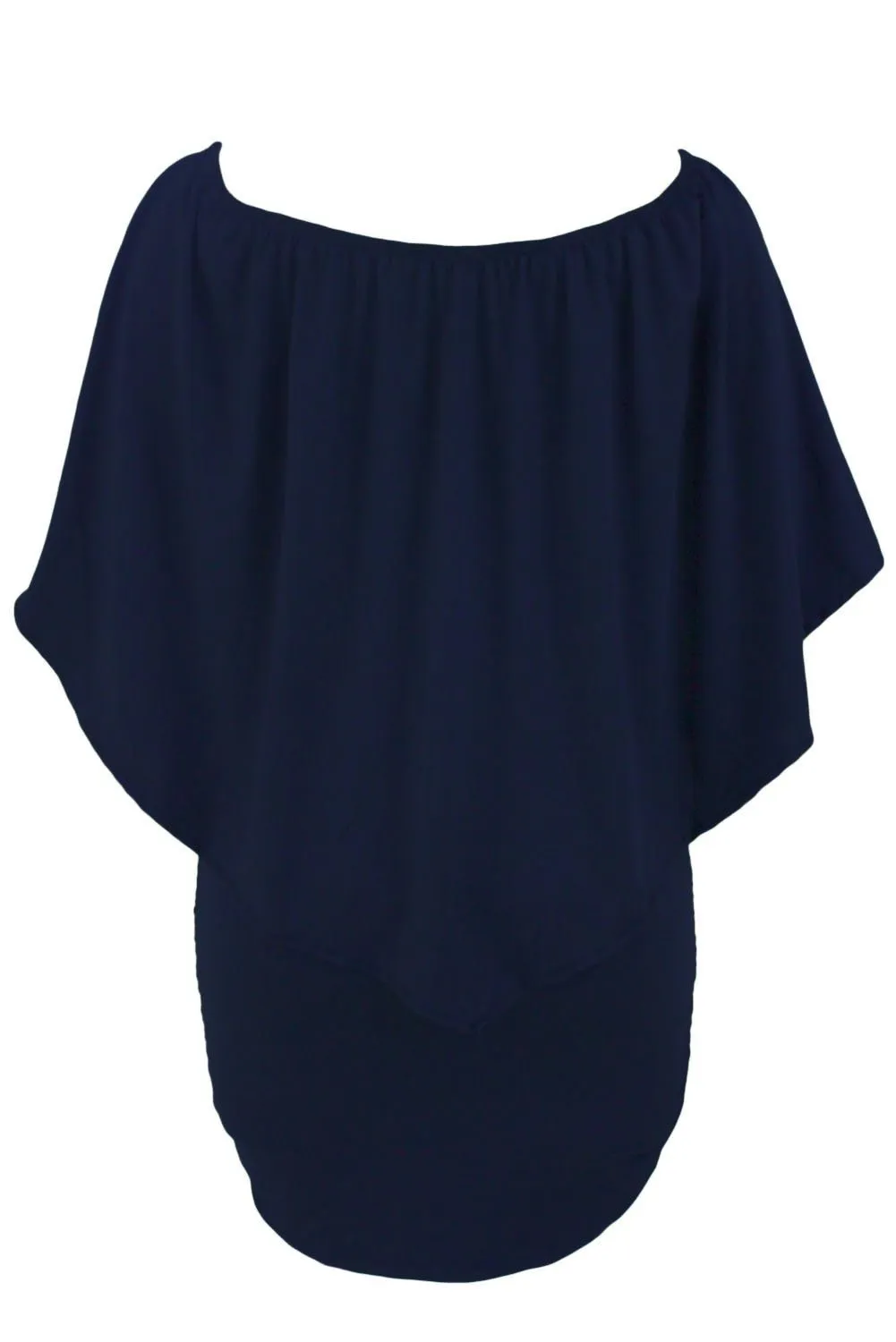 Women's Navy Blue Off Shoulder Bandeau Ruffles Multiple Layered Plus Size Mini Dress