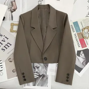 Women's short blazer with button placket and long sleeves - Stylish design for modern women