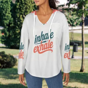 Women's V Neck Long Sleeve Drawstring Pocket Pullover Hoodies