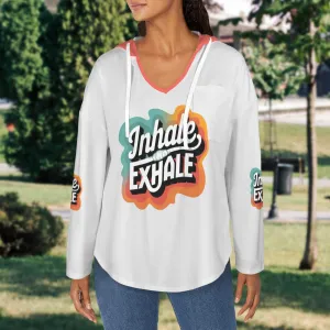 Women's V Neck Long Sleeve Drawstring Pocket Pullover Hoodies