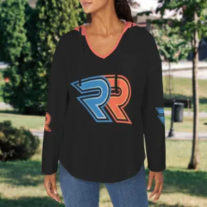 Women's V Neck Long Sleeve Drawstring Pocket Pullover Hoodies