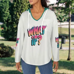 Women's V Neck Long Sleeve Drawstring Pocket Pullover Hoodies
