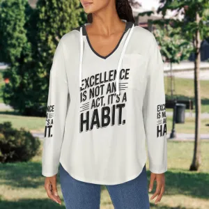Women's V Neck Long Sleeve Drawstring Pocket Pullover Hoodies
