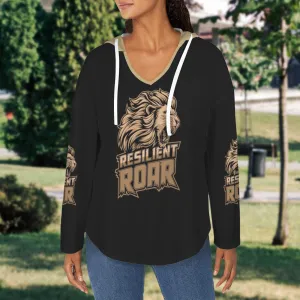 Women's V Neck Long Sleeve Drawstring Pocket Pullover Hoodies
