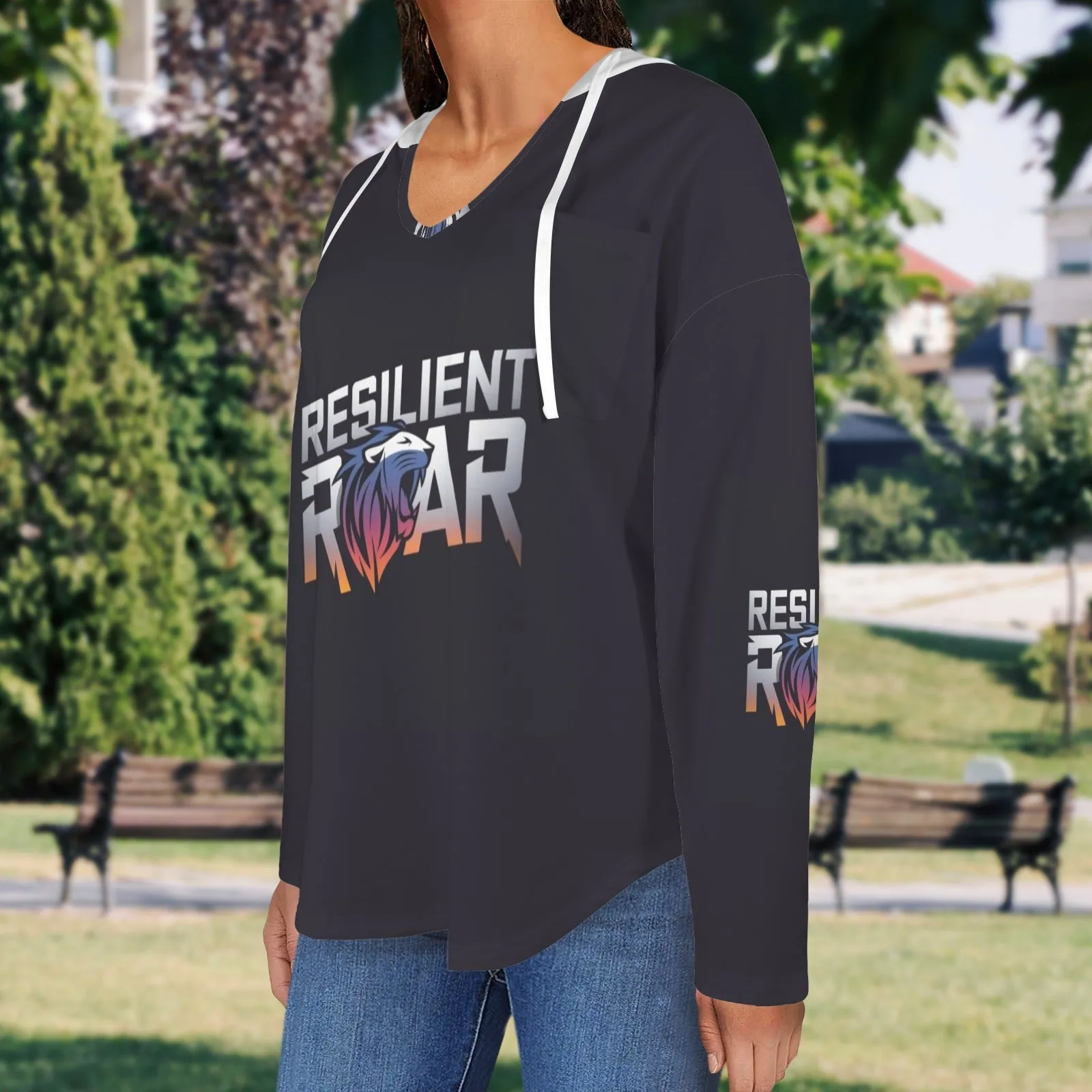Women's V Neck Long Sleeve Drawstring Pocket Pullover Hoodies