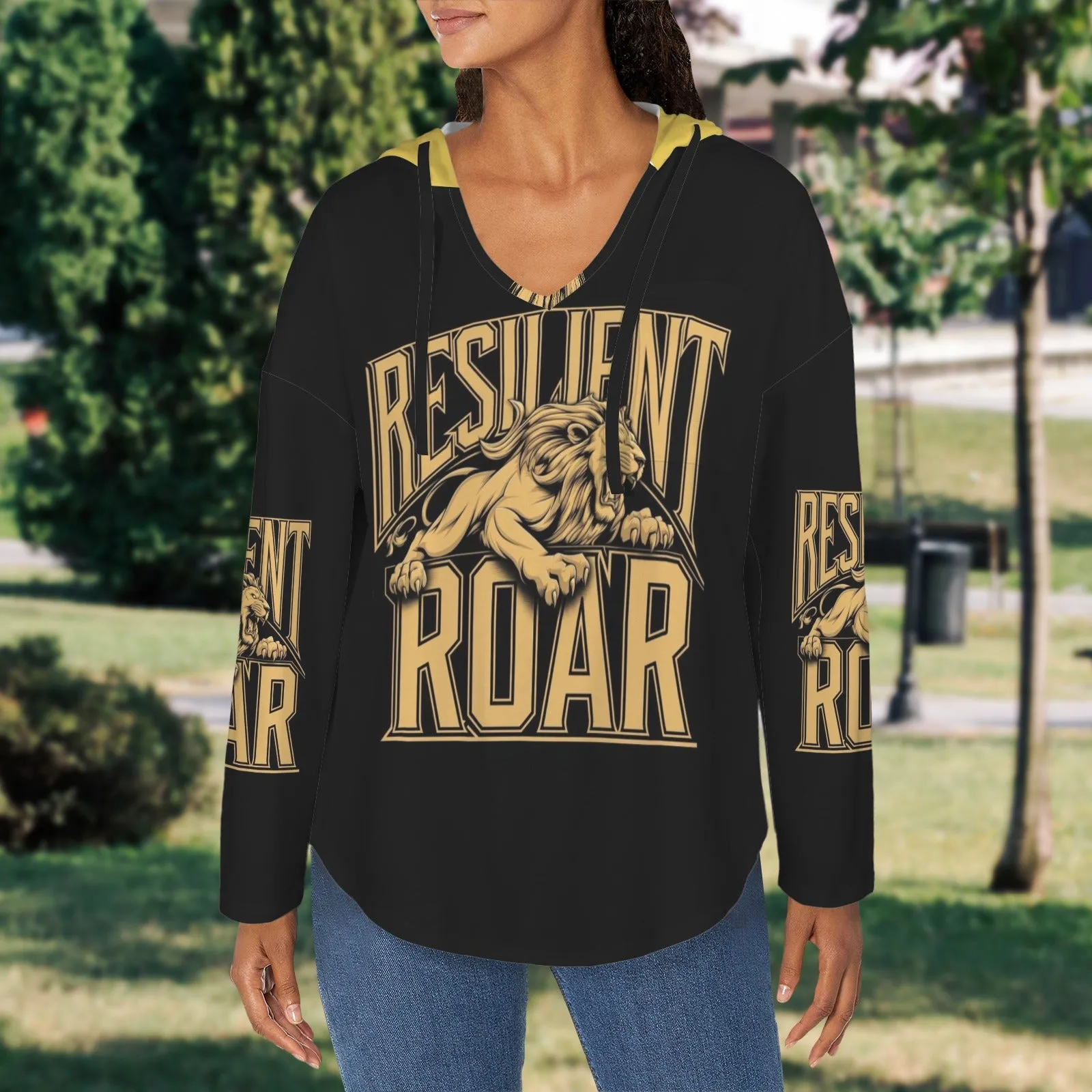 Women's V Neck Long Sleeve Drawstring Pocket Pullover Hoodies