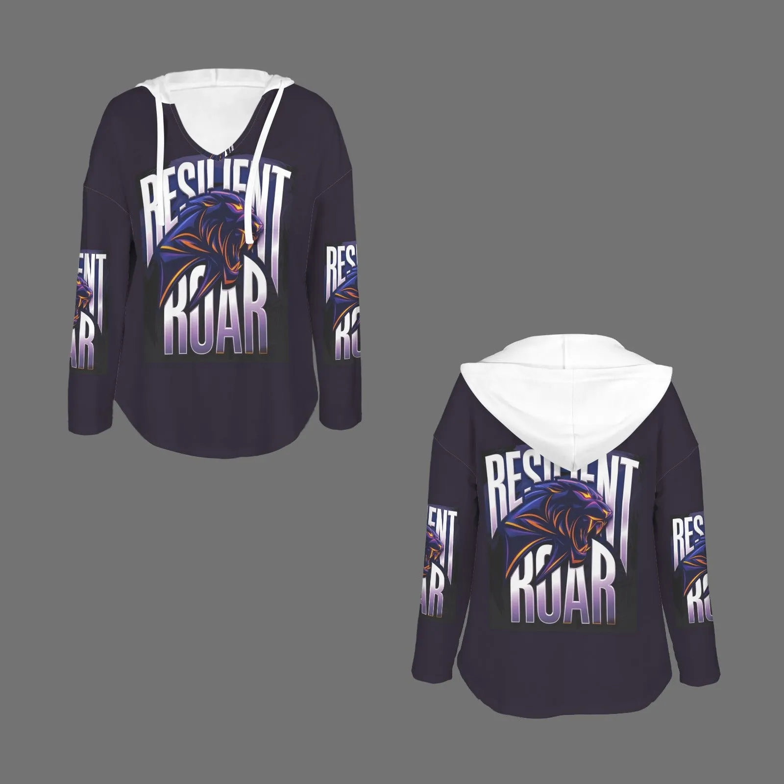 Women's V Neck Long Sleeve Drawstring Pocket Pullover Hoodies