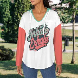 Women's V Neck Long Sleeve Drawstring Pocket Pullover Hoodies
