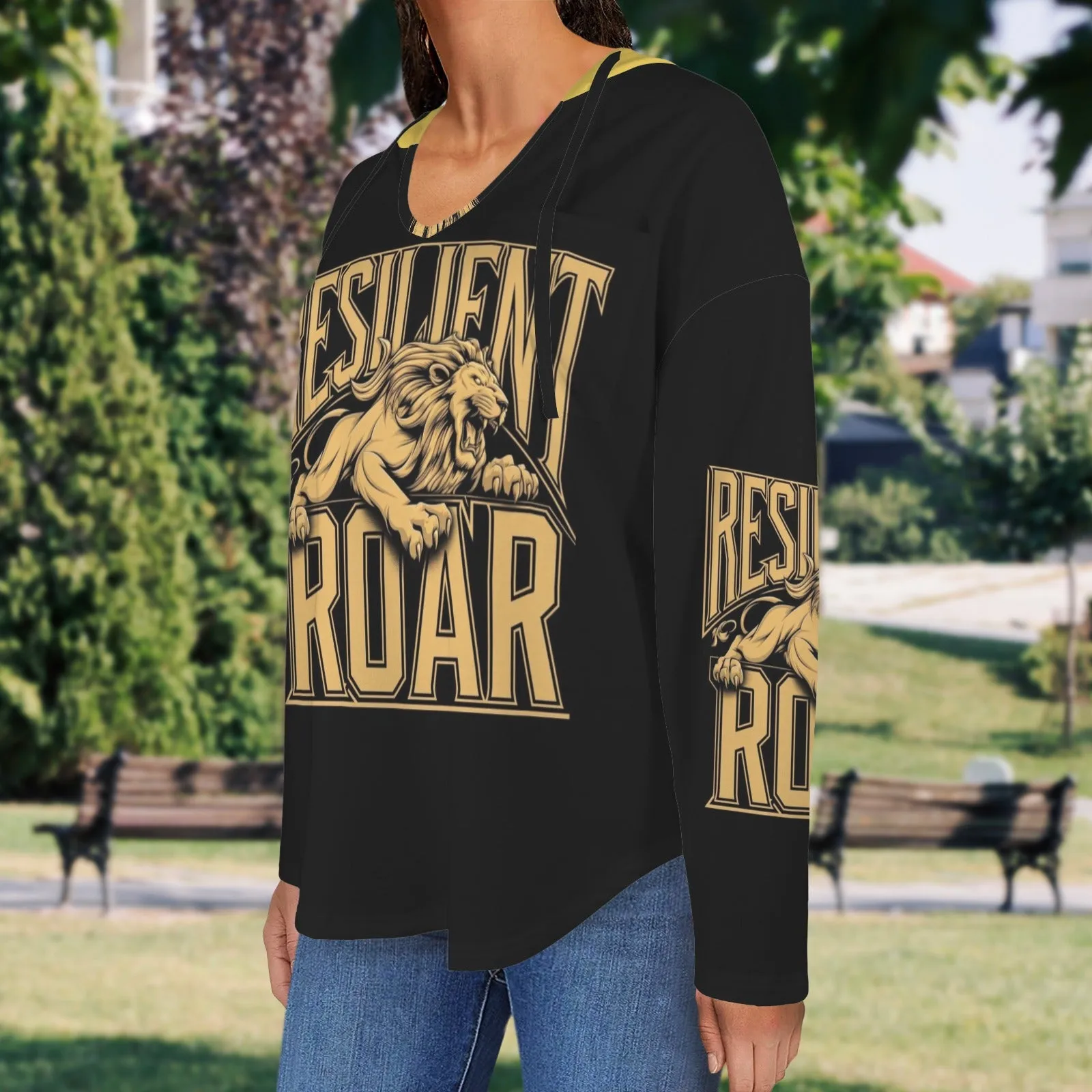 Women's V Neck Long Sleeve Drawstring Pocket Pullover Hoodies