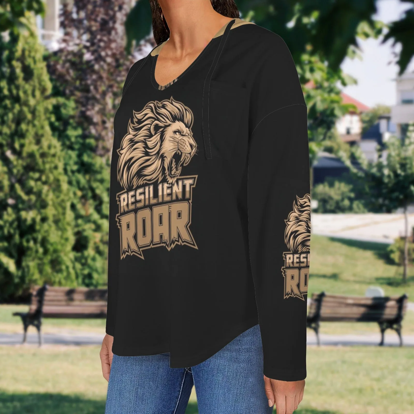 Women's V Neck Long Sleeve Drawstring Pocket Pullover Hoodies