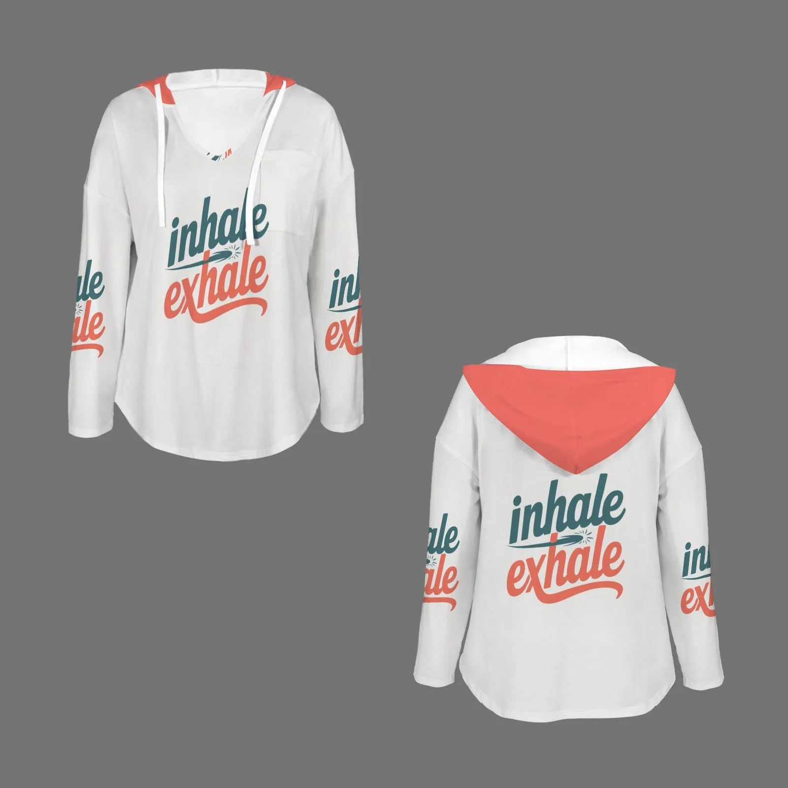 Women's V Neck Long Sleeve Drawstring Pocket Pullover Hoodies