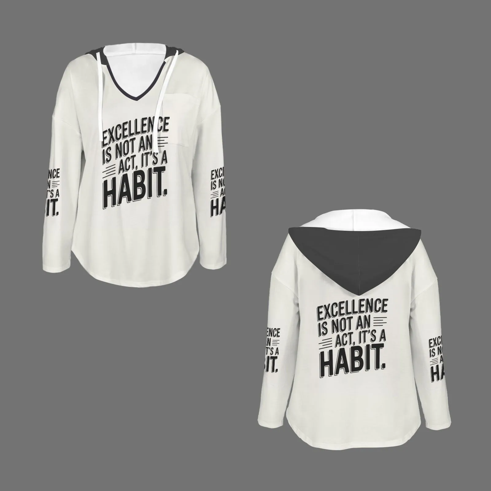 Women's V Neck Long Sleeve Drawstring Pocket Pullover Hoodies