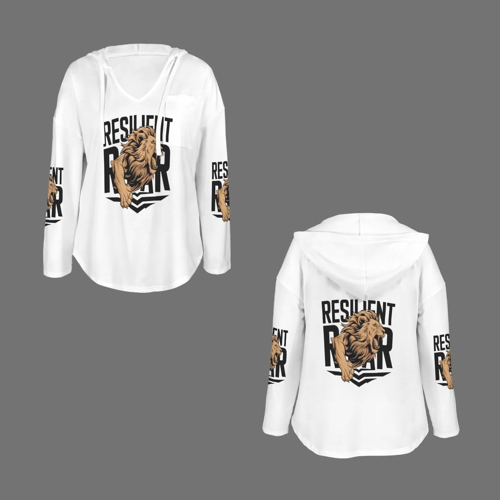 Women's V Neck Long Sleeve Drawstring Pocket Pullover Hoodies