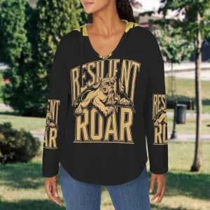 Women's V Neck Long Sleeve Drawstring Pocket Pullover Hoodies