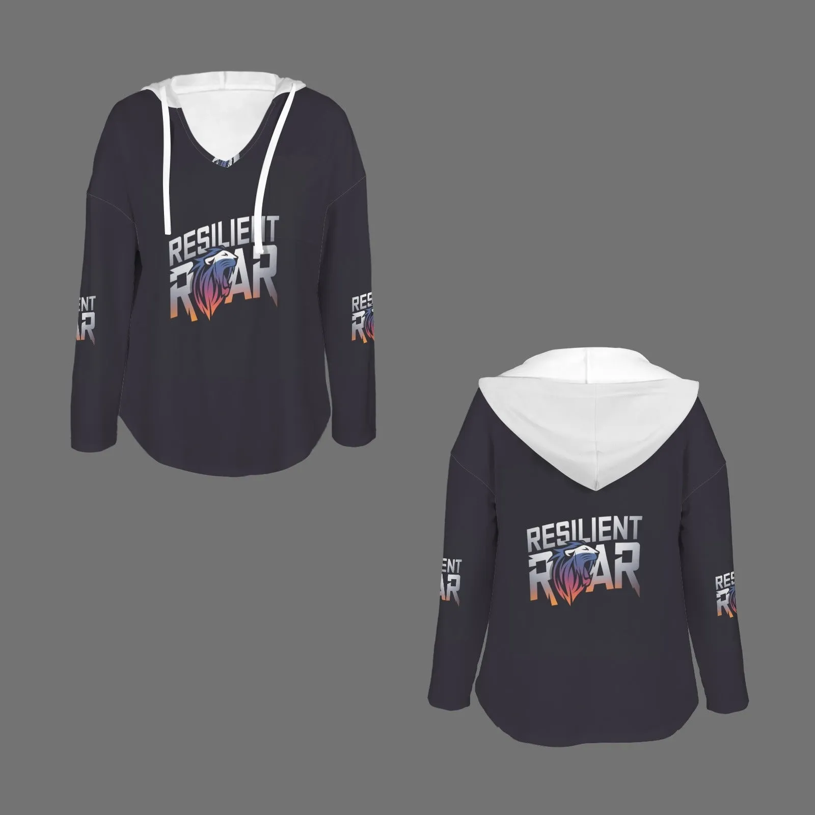 Women's V Neck Long Sleeve Drawstring Pocket Pullover Hoodies